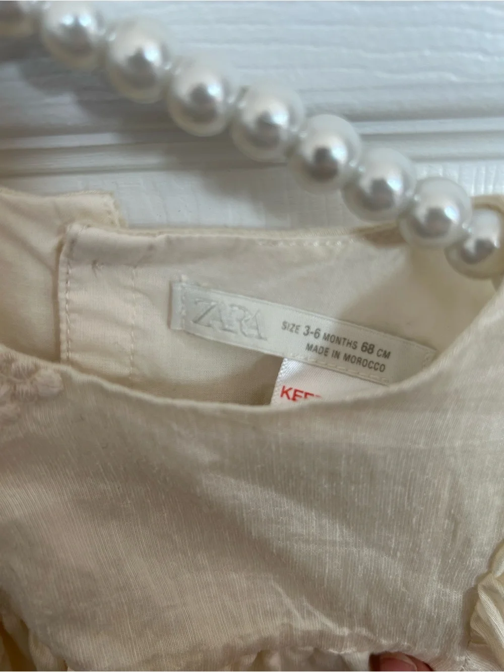 Zara Cream Embroidered Long-Sleeve Baby One-Piece - Picture 5 of 5